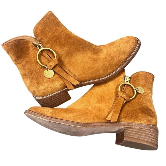 See by Chloe Louise Brown Suede Leather Zip Up Booties Size 38.5 - Picture 1 of 9